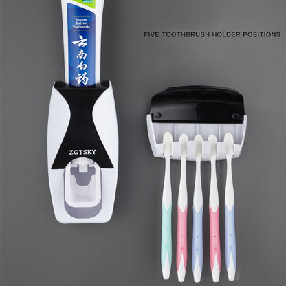 Set exprimidor dispensador automático de pasta de dientes. Soporte para cepillos de dientes a prueba de polvo. Almacenamiento de montaje en pared.